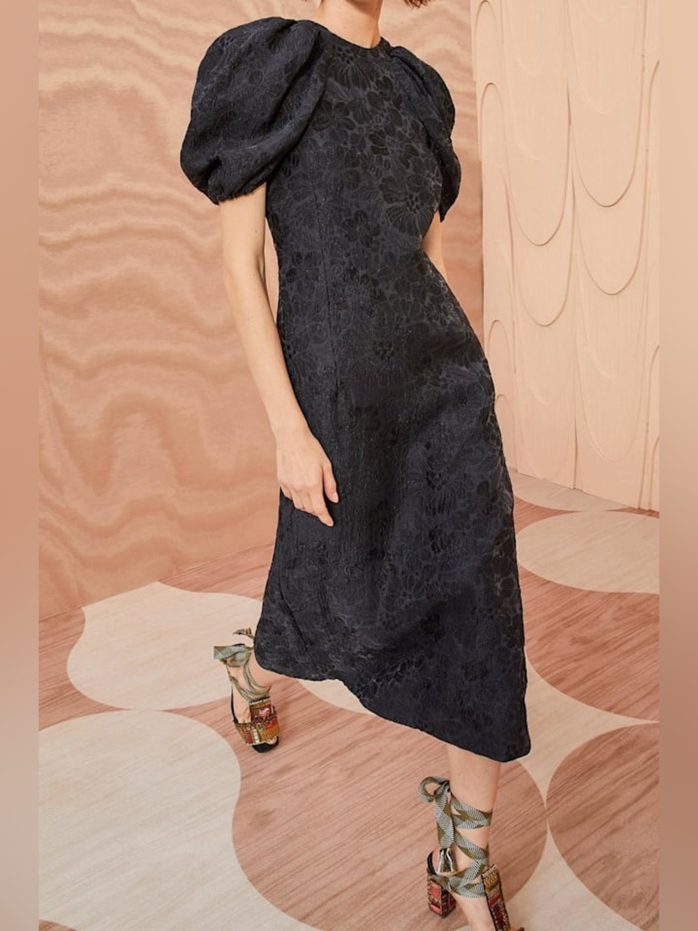 Ulla Johnson Amandine Midi Dress Blac Noir Cloque Jacquard Size 2 Statement Silk